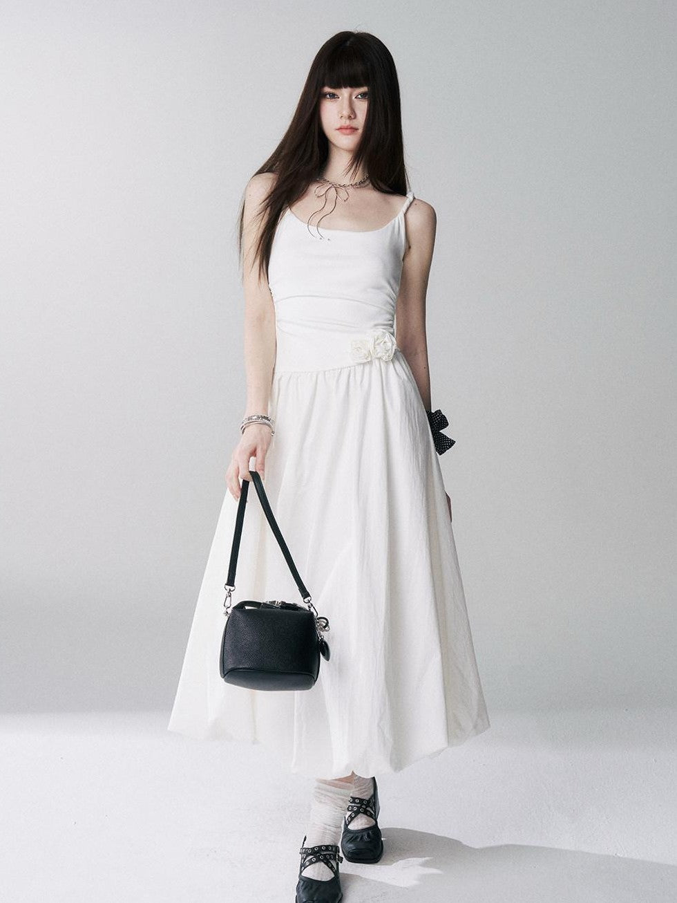 LADYGHOST Ethereal French Cami Strap Cinched Waist Puff White Women&