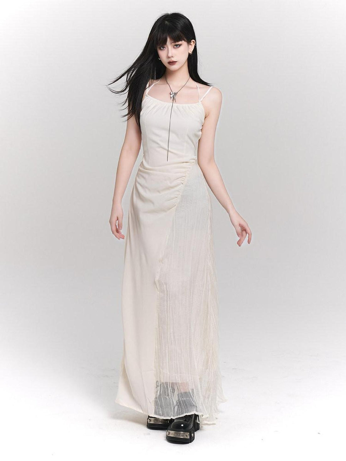 LADYGHOST Ethereal French White Spaghetti Strap Designer Women&