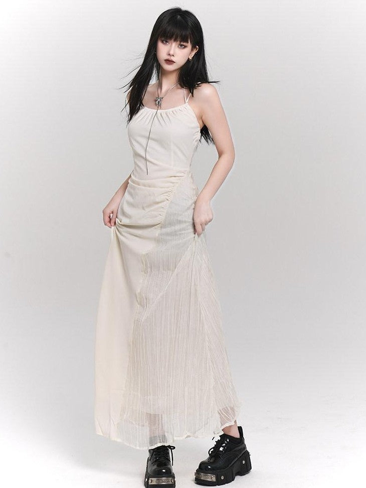 LADYGHOST Ethereal French White Spaghetti Strap Designer Women&
