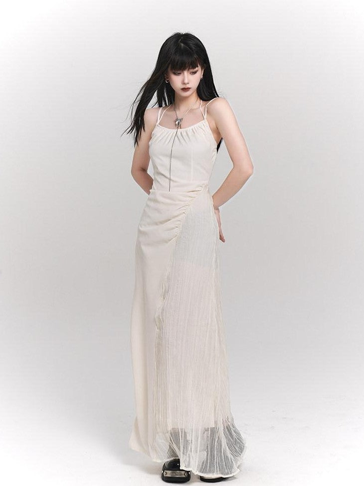 LADYGHOST Ethereal French White Spaghetti Strap Designer Women&