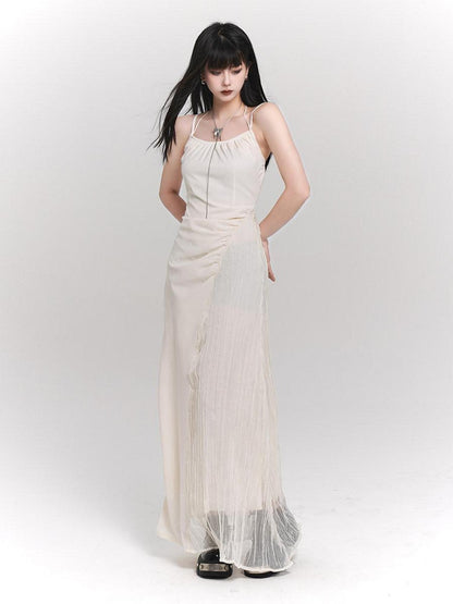 LADYGHOST Ethereal French White Spaghetti Strap Designer Women&