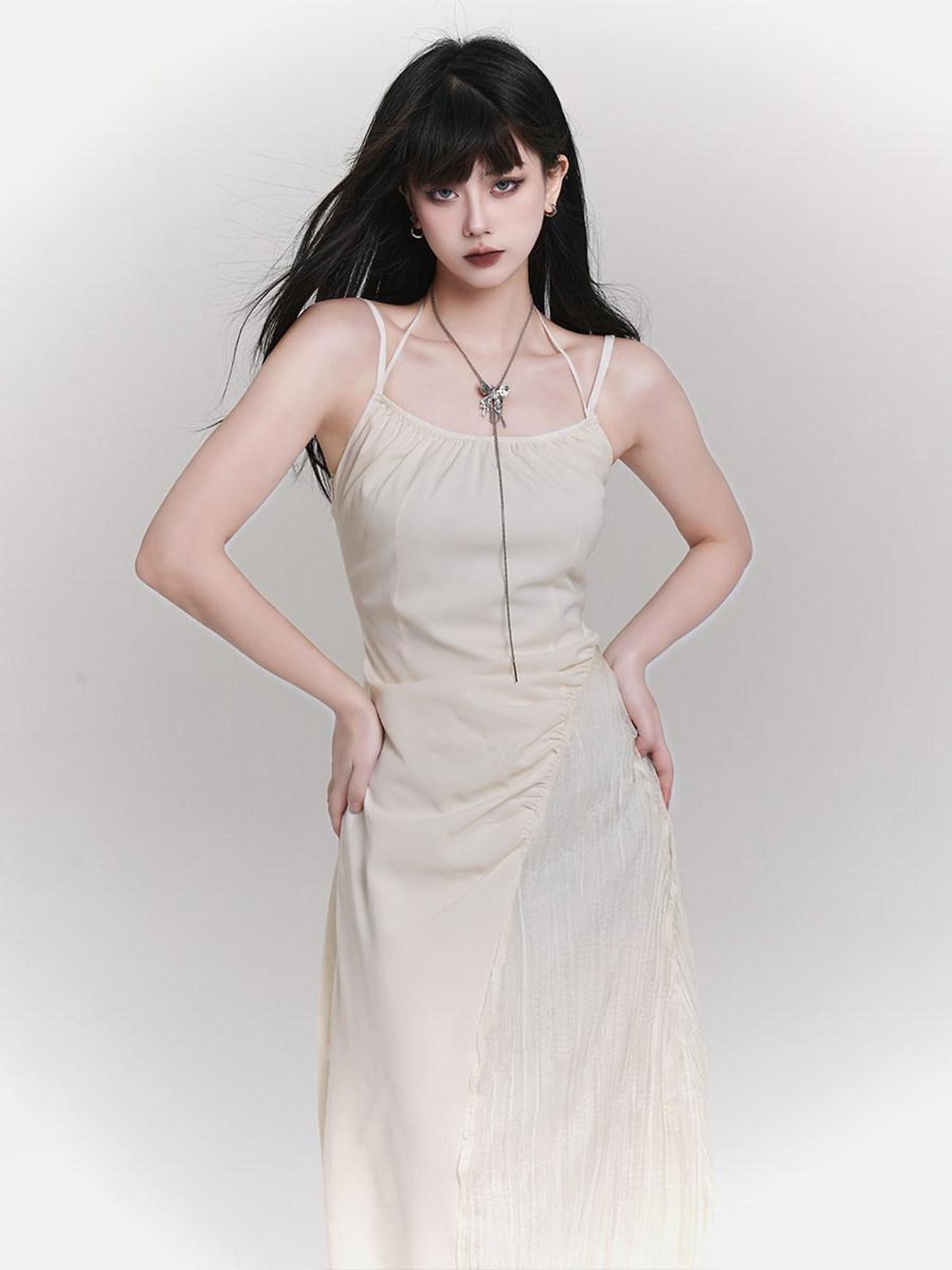 LADYGHOST Ethereal French White Spaghetti Strap Designer Women&
