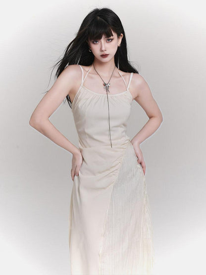 LADYGHOST Ethereal French White Spaghetti Strap Designer Women&