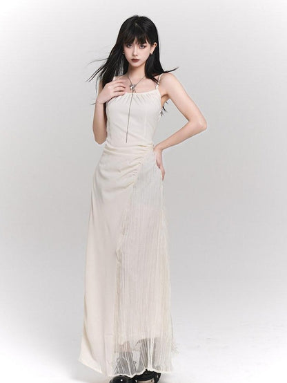 LADYGHOST Ethereal French White Spaghetti Strap Designer Women&
