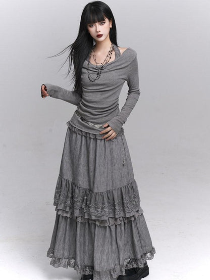 LADYGHOST Ethereal Ghost Faux Layered Off Shoulder Halter Women&