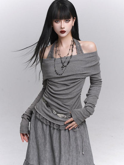 LADYGHOST Ethereal Ghost Faux Layered Off Shoulder Halter Women&