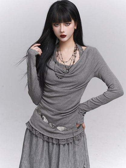 LADYGHOST Ethereal Ghost Faux Layered Off Shoulder Halter Women&