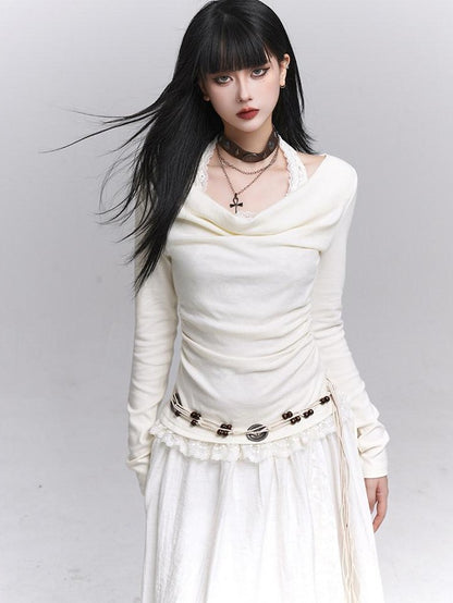 LADYGHOST Ethereal Ghost Faux Layered Off Shoulder Halter Women&