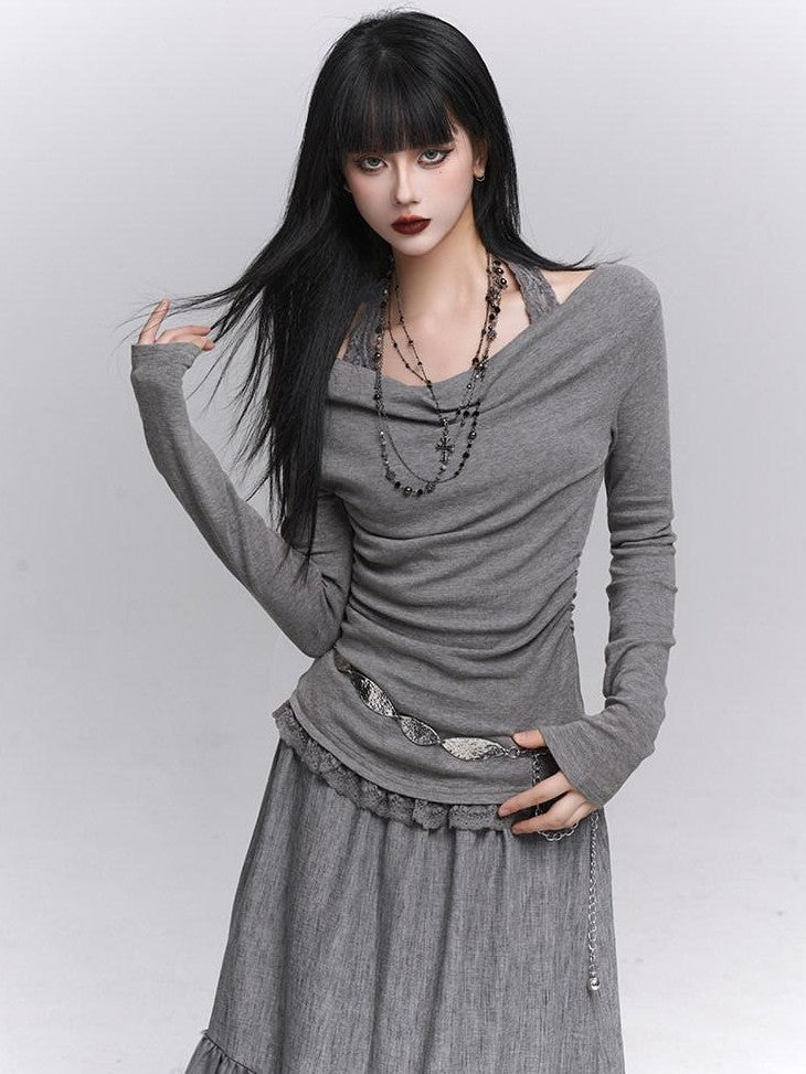 LADYGHOST Ethereal Ghost Faux Layered Off Shoulder Halter Women&
