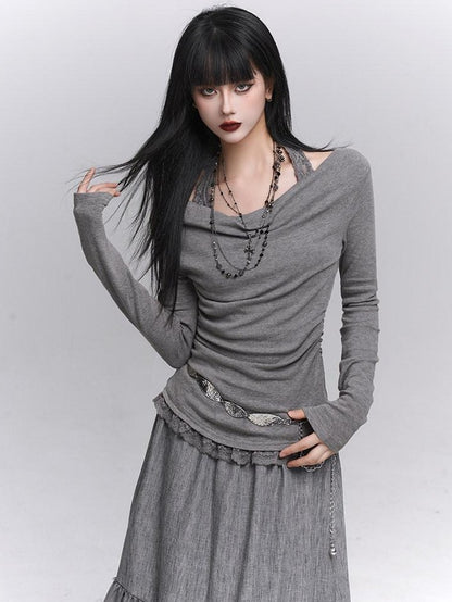 LADYGHOST Ethereal Ghost Faux Layered Off Shoulder Halter Women&