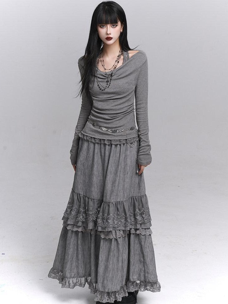 LADYGHOST Ethereal Ghost Faux Layered Off Shoulder Halter Women&