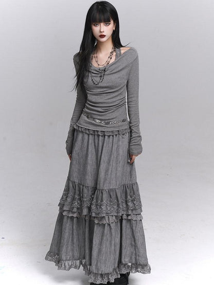 LADYGHOST Ethereal Ghost Faux Layered Off Shoulder Halter Women&