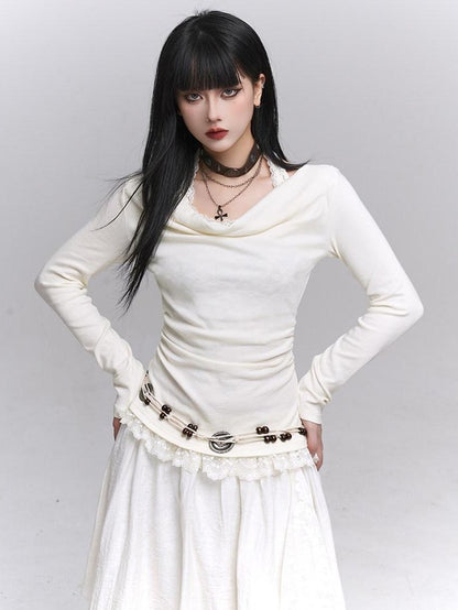 LADYGHOST Ethereal Ghost Faux Layered Off Shoulder Halter Women&