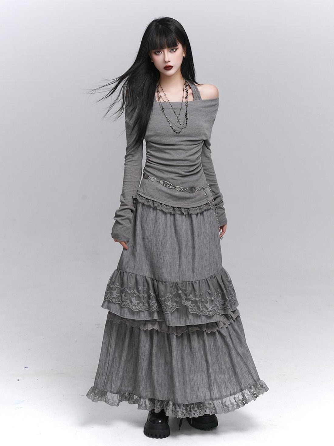 LADYGHOST Ethereal Ghost Faux Layered Off Shoulder Halter Women&