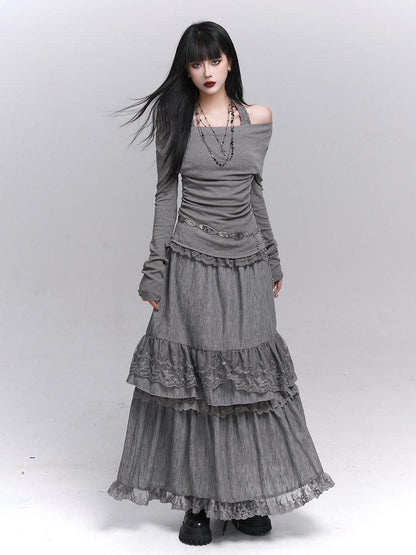 LADYGHOST Ethereal Ghost Faux Layered Off Shoulder Halter Women&