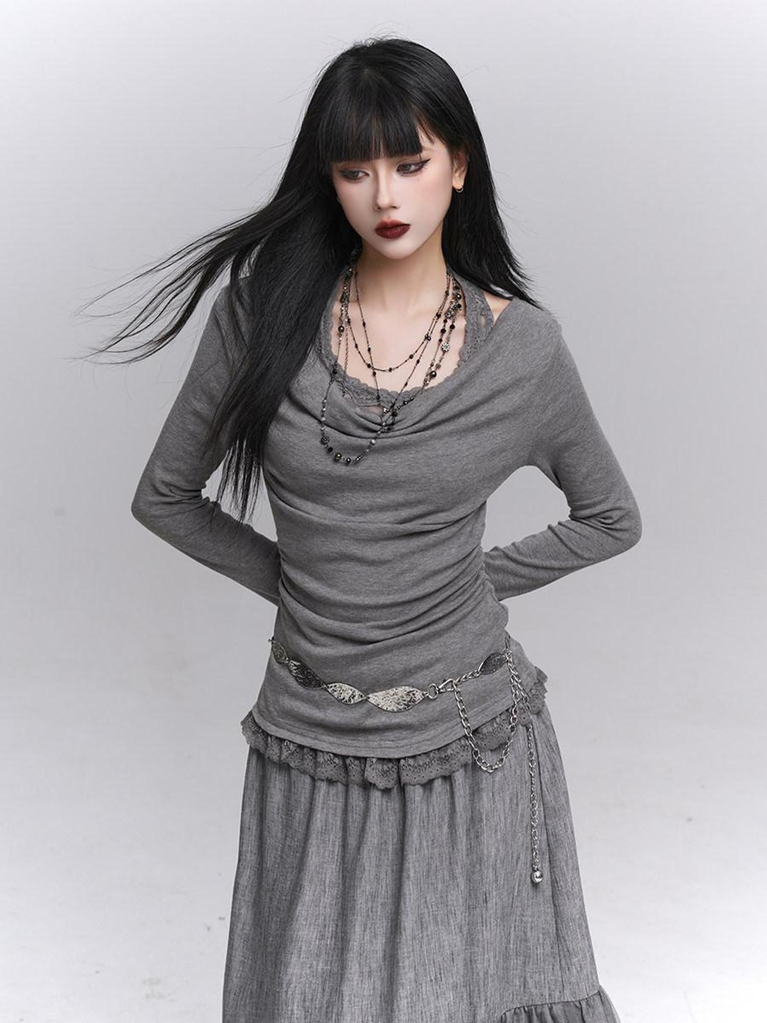 LADYGHOST Ethereal Ghost Faux Layered Off Shoulder Halter Women&