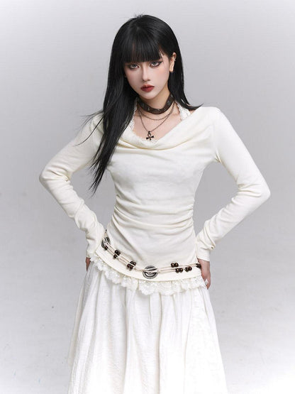 LADYGHOST Ethereal Ghost Faux Layered Off Shoulder Halter Women&