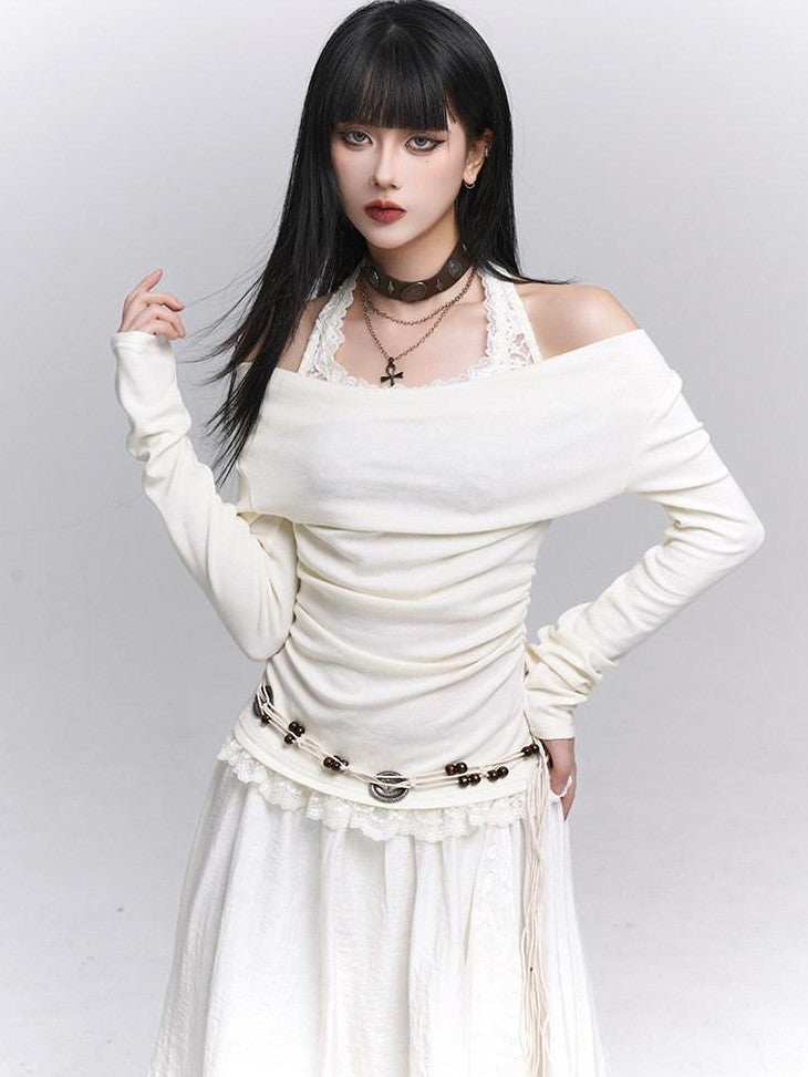 LADYGHOST Ethereal Ghost Faux Layered Off Shoulder Halter Women&