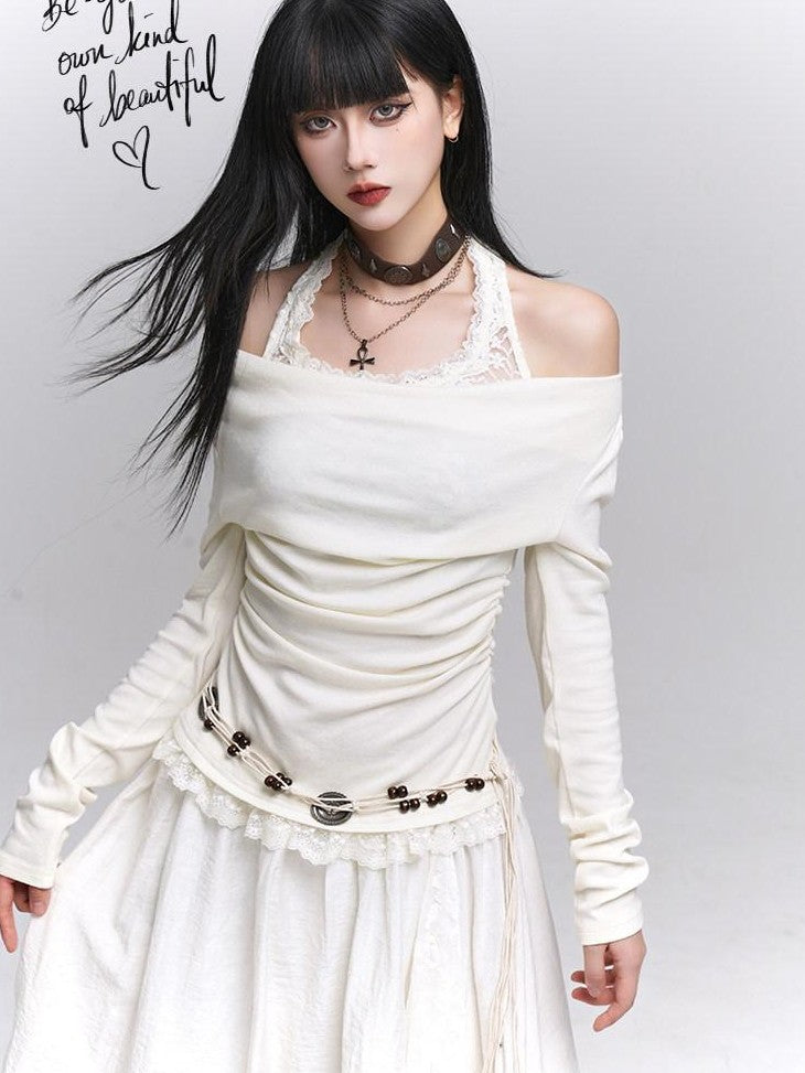 LADYGHOST Ethereal Ghost Faux Layered Off Shoulder Halter Women&