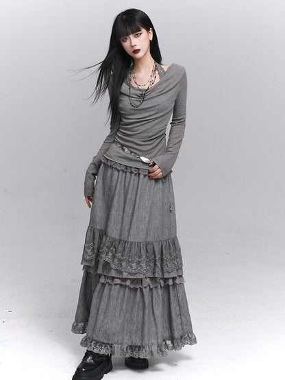 LADYGHOST Ethereal Ghost Faux Layered Off Shoulder Halter Women&