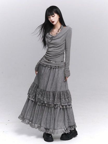 LADYGHOST Ethereal Ghost Faux Layered Off Shoulder Halter Women&