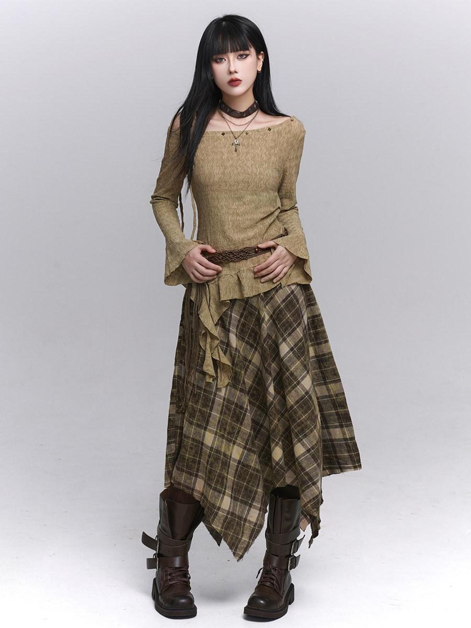 LADYGHOST Ethereal Ghost Girl Blue Plaid Checkered Women&