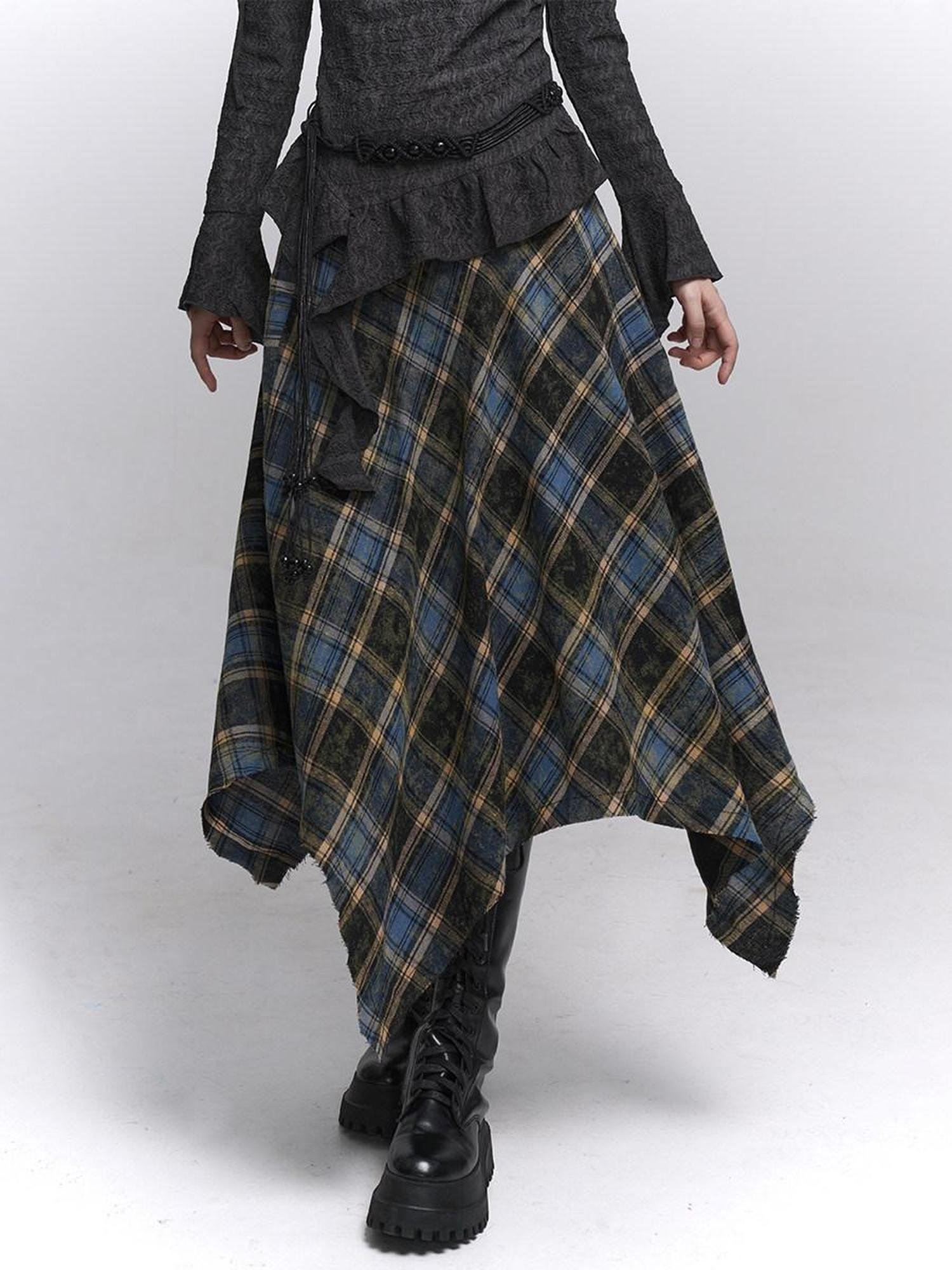 LADYGHOST Ethereal Ghost Girl Blue Plaid Checkered Women&