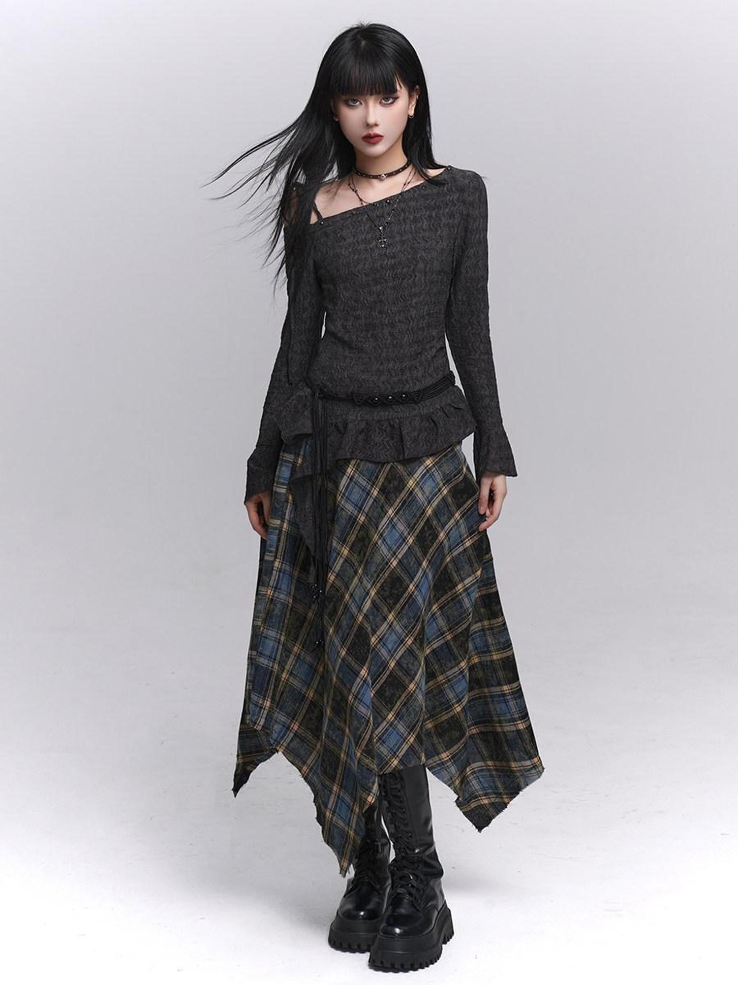 LADYGHOST Ethereal Ghost Girl Blue Plaid Checkered Women&
