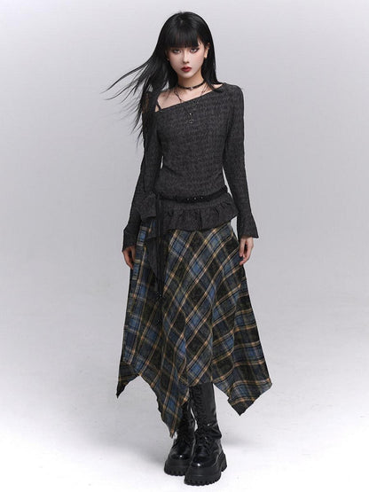 LADYGHOST Ethereal Ghost Girl Blue Plaid Checkered Women&