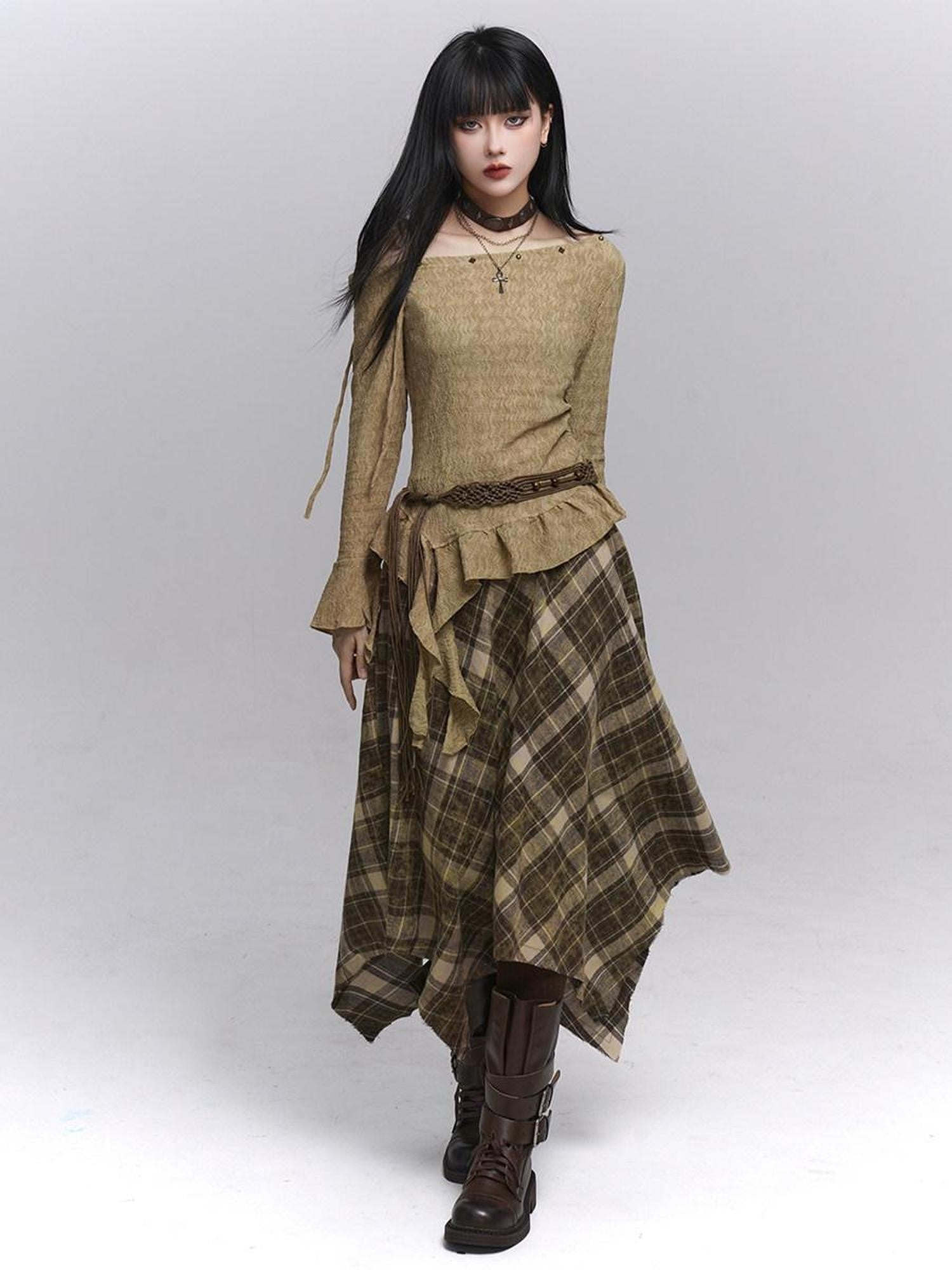 LADYGHOST Ethereal Ghost Girl Blue Plaid Checkered Women&