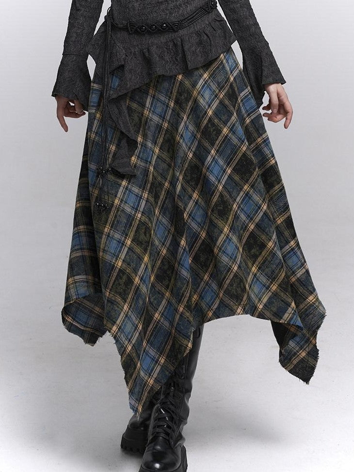 LADYGHOST Ethereal Ghost Girl Blue Plaid Checkered Women&
