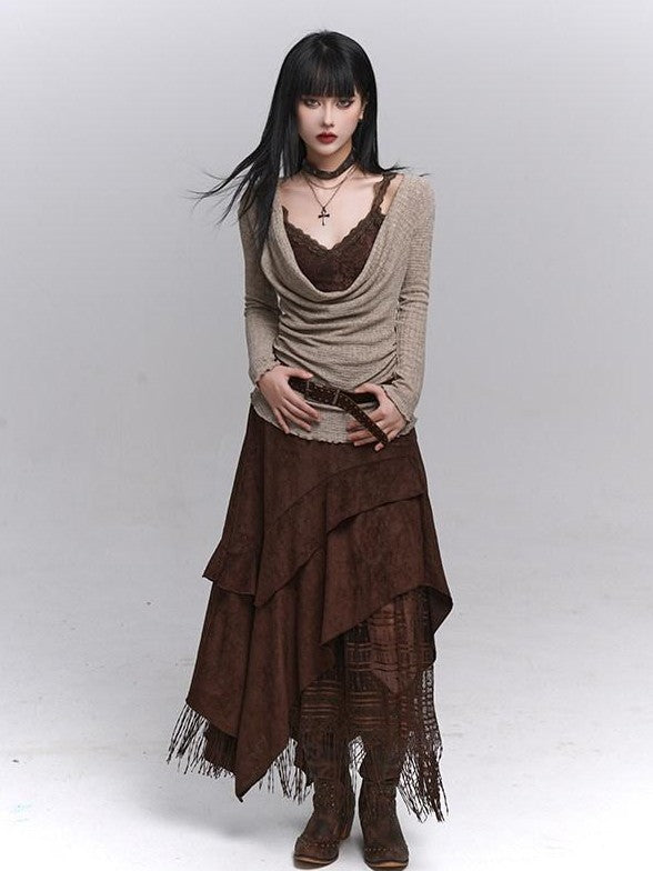 LADYGHOST Ethereal Ghost Girl Draped Neckline Two Piece Women&