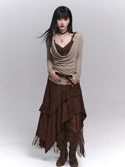 LADYGHOST Ethereal Ghost Girl Draped Neckline Two Piece Women&