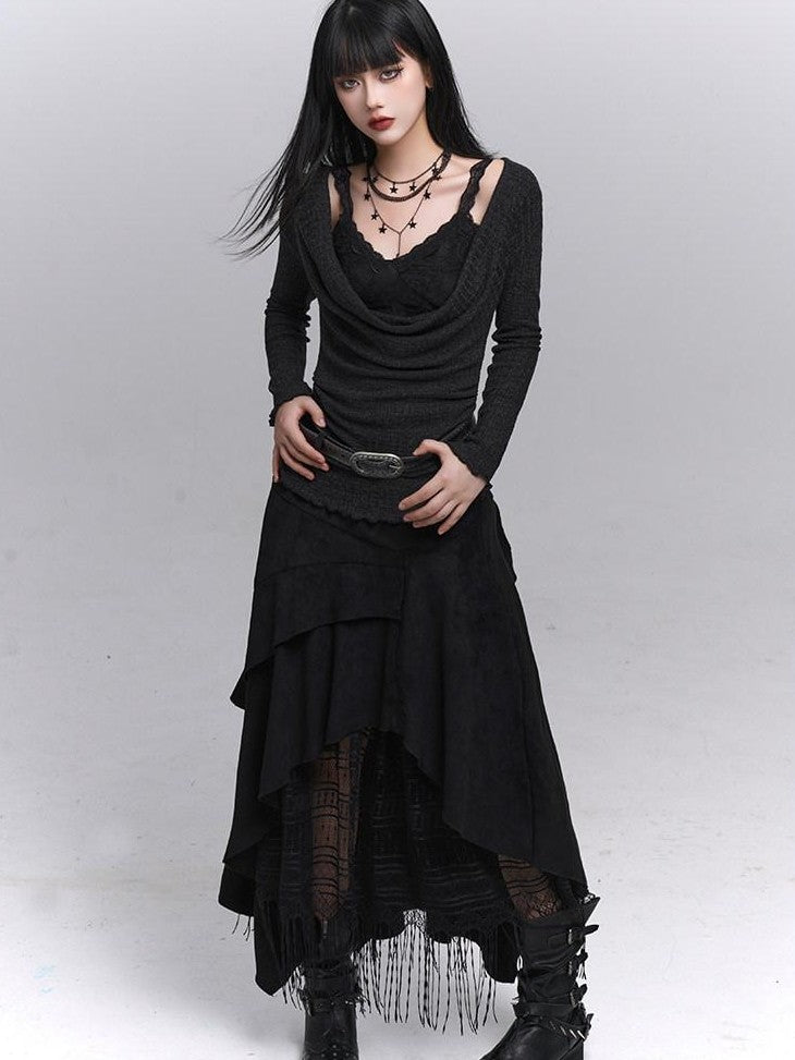 LADYGHOST Ethereal Ghost Girl Draped Neckline Two Piece Women&