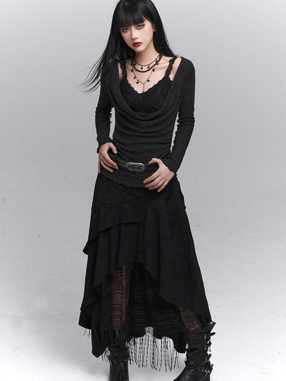 LADYGHOST Ethereal Ghost Girl Draped Neckline Two Piece Women&