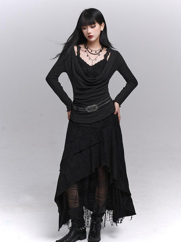 LADYGHOST Ethereal Ghost Girl Draped Neckline Two Piece Women&