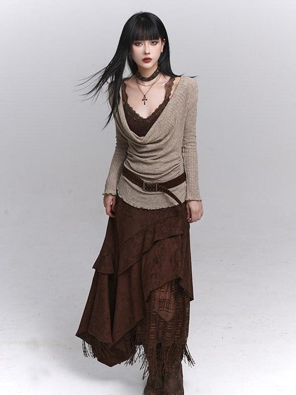 LADYGHOST Ethereal Ghost Girl Draped Neckline Two Piece Women&