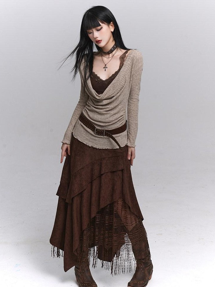 LADYGHOST Ethereal Ghost Girl Draped Neckline Two Piece Women&