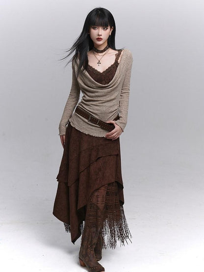 LADYGHOST Ethereal Ghost Girl Draped Neckline Two Piece Women&