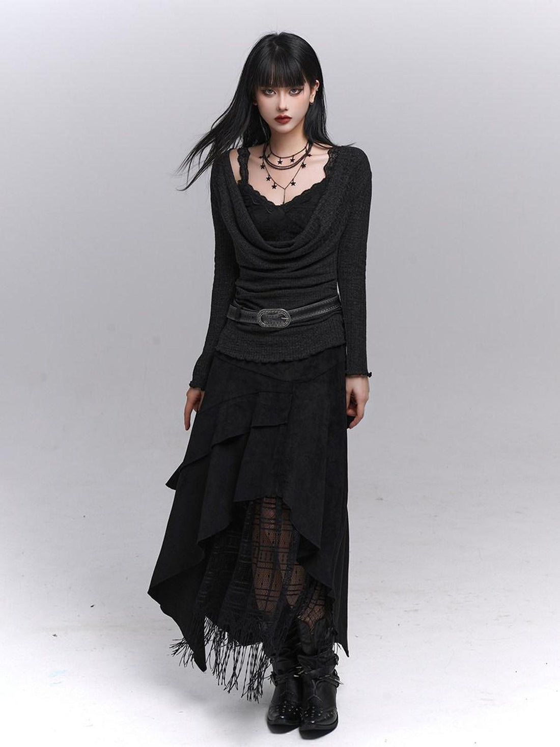 LADYGHOST Ethereal Ghost Girl Draped Neckline Two Piece Women&