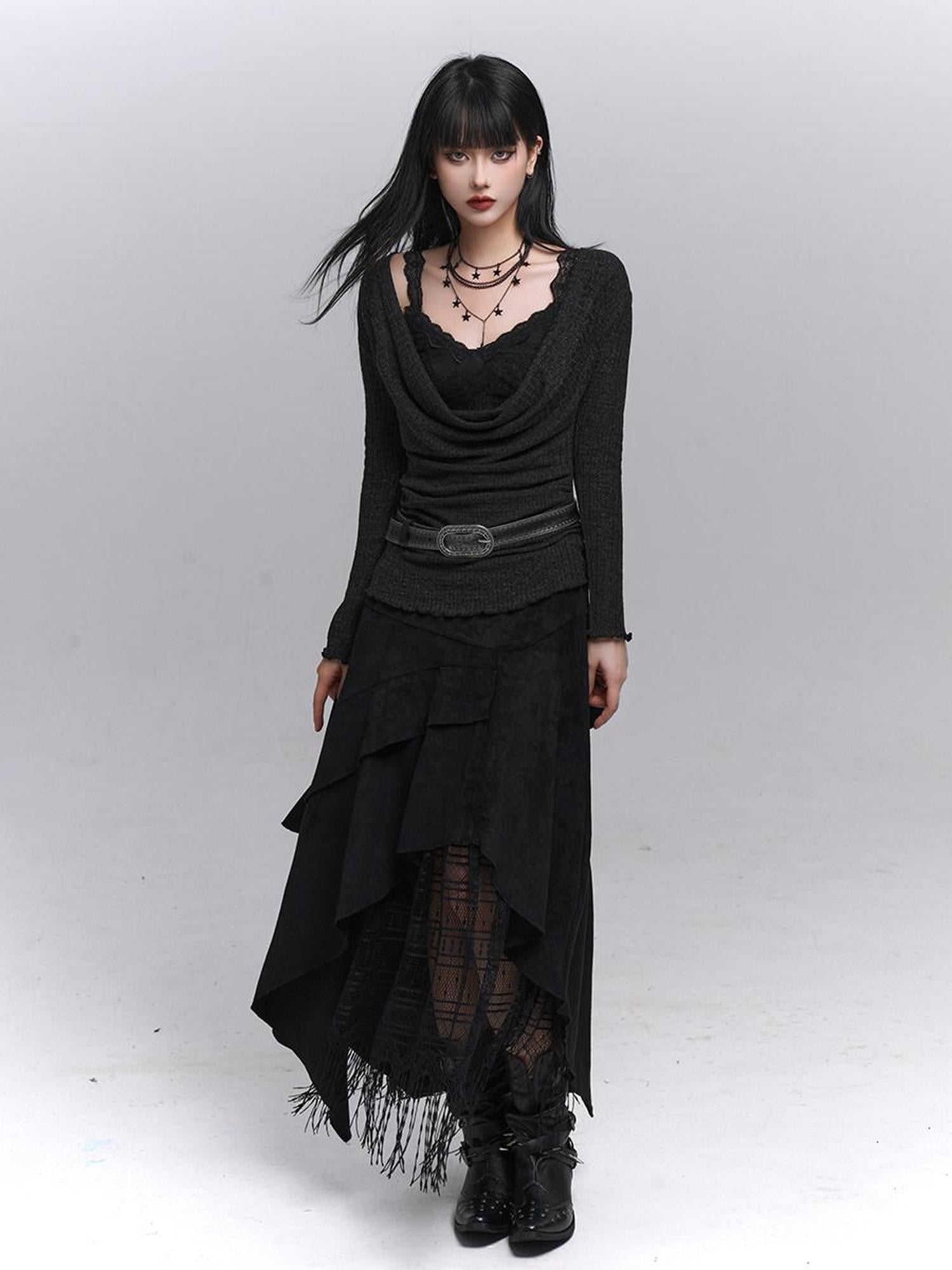 LADYGHOST Ethereal Ghost Girl Draped Neckline Two Piece Women&