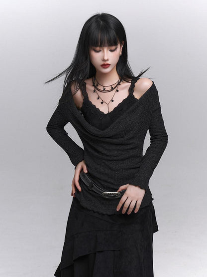 LADYGHOST Ethereal Ghost Girl Draped Neckline Two Piece Women&
