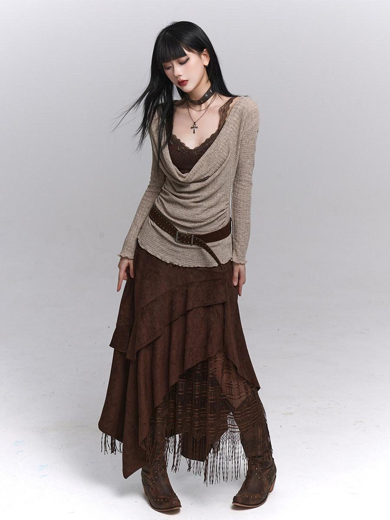 LADYGHOST Ethereal Ghost Girl Draped Neckline Two Piece Women&