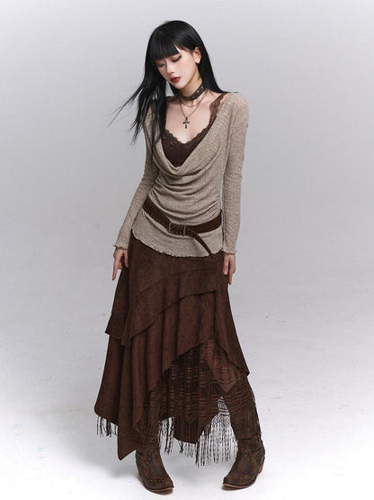LADYGHOST Ethereal Ghost Girl Draped Neckline Two Piece Women&