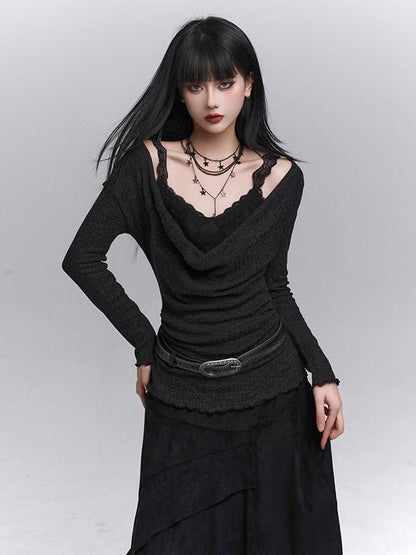 LADYGHOST Ethereal Ghost Girl Draped Neckline Two Piece Women&