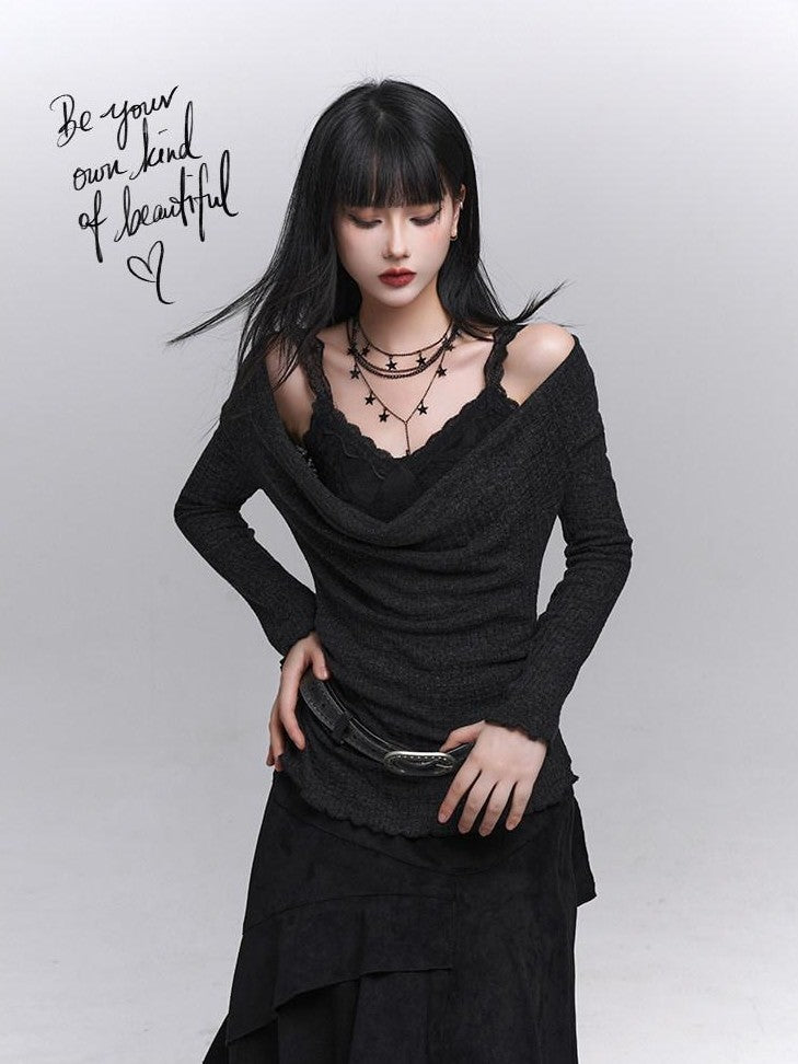 LADYGHOST Ethereal Ghost Girl Draped Neckline Two Piece Women&