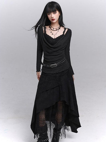 LADYGHOST Ethereal Ghost Girl Draped Neckline Two Piece Women&