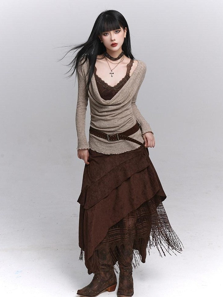 LADYGHOST Ethereal Ghost Girl Draped Neckline Two Piece Women&