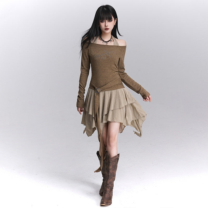 LADYGHOST_Ethereal_Ghostly_Mock_Two_Piece_One_Shoulder_Women&