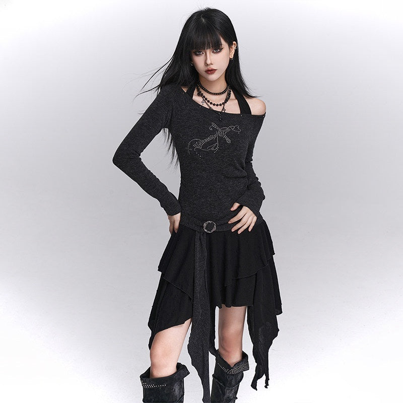LADYGHOST_Ethereal_Ghostly_Mock_Two_Piece_One_Shoulder_Women&